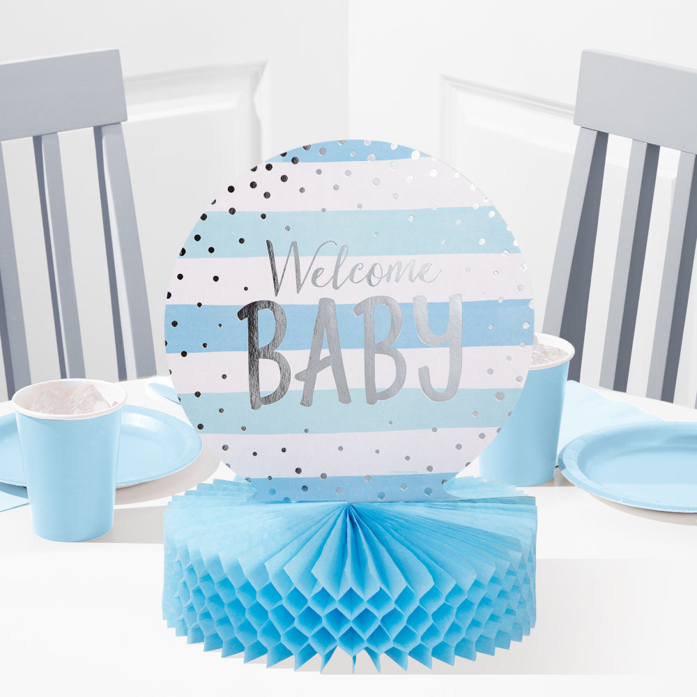 Centro de mesa Welcome baby Fiesta Azul Plata x 1 UND