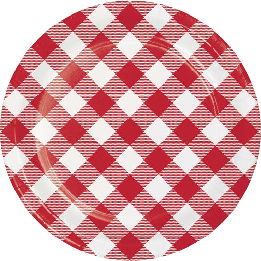 Platos Picnic Cuadros Rojo y Blanco (17.7cm) x 8 UND