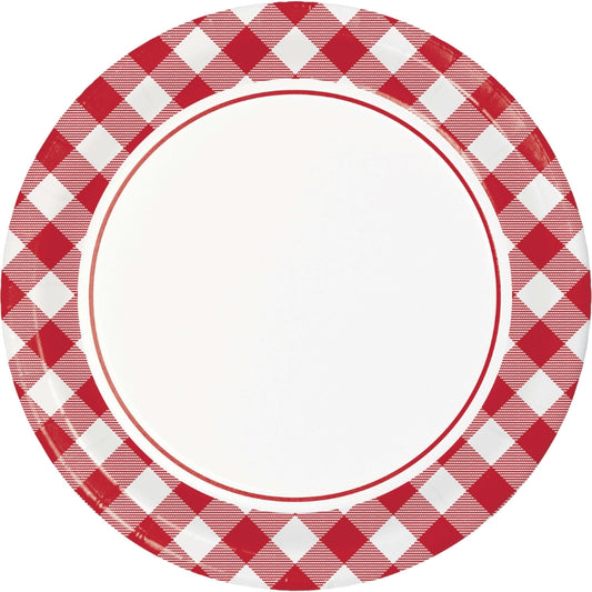 Platos Picnic Cuadros Rojo y Blanco (22.2cm) x 8 UND